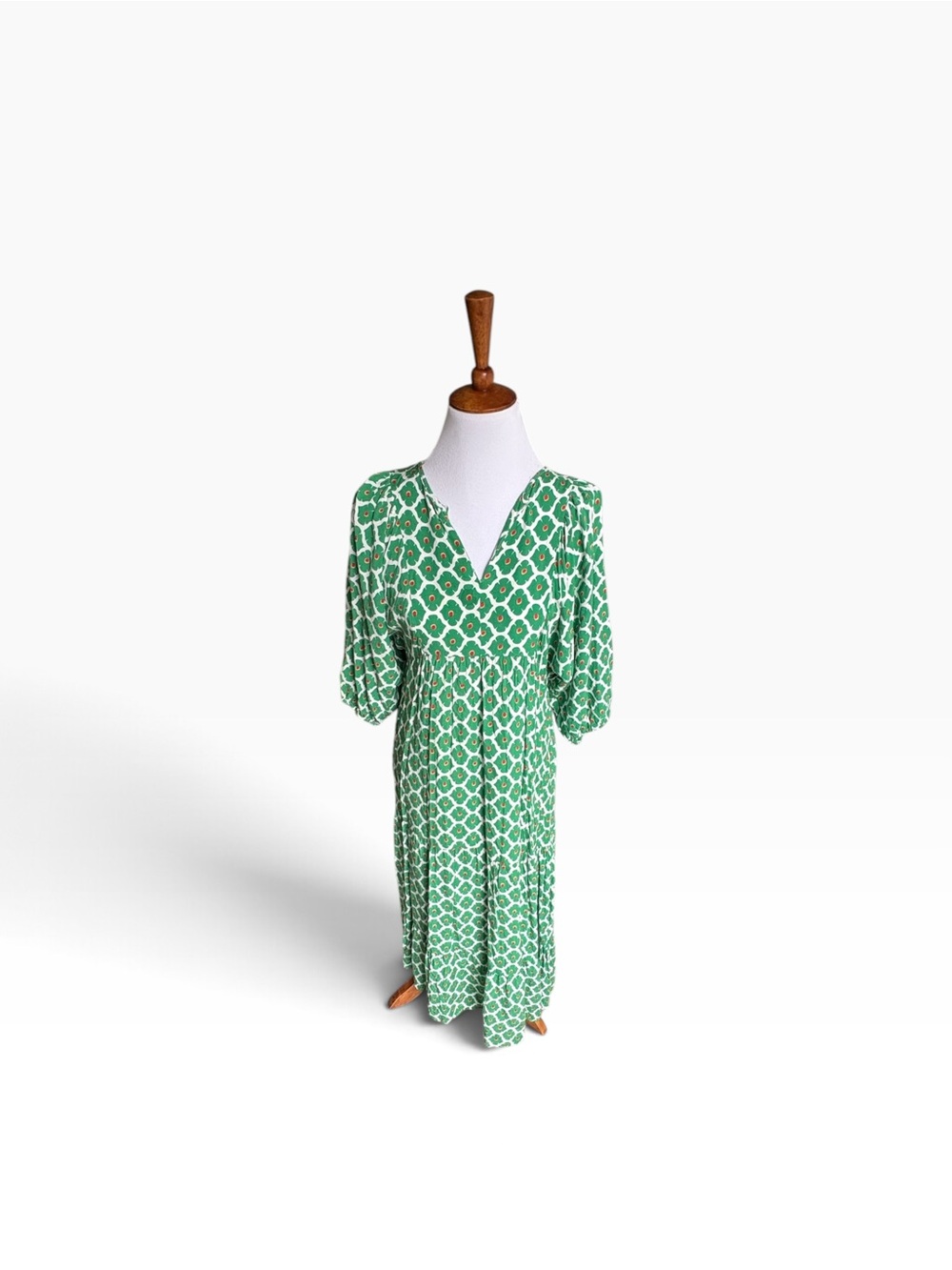 Amazon Green Printed Maxi Dress with White Geometric Pattern